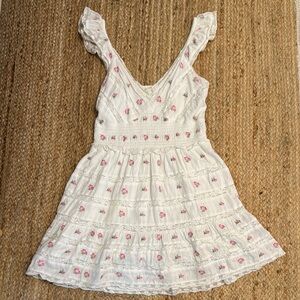 LoveShackFancy White and Pink Floral Mini Dress